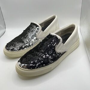 Tory Burch Carter Slip On Sneakers Loafers Shoes Sequins White Black Womens 10